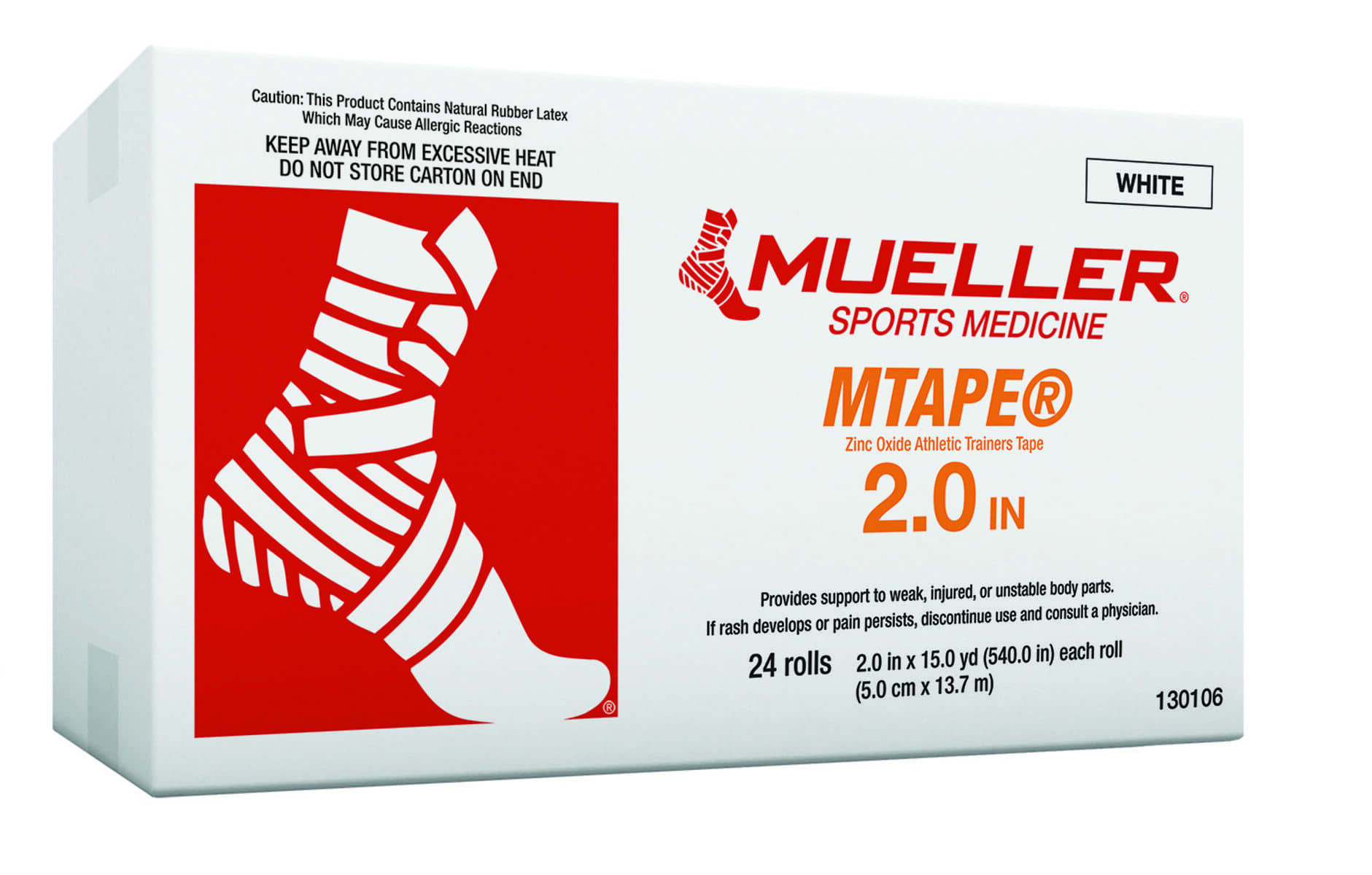Mueller MTape 130106, 5.0см х 13.7м, 100% хлопок, ZnO, 24 рул.
